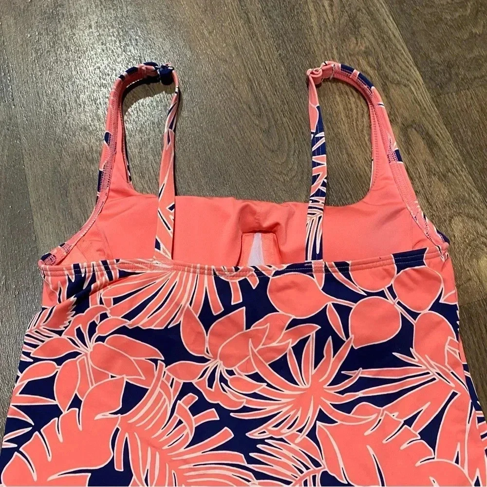 Land’s End Square Neck Underwire Tankini Swimsuit Top Pink Navy Palm Size 2 NWT
